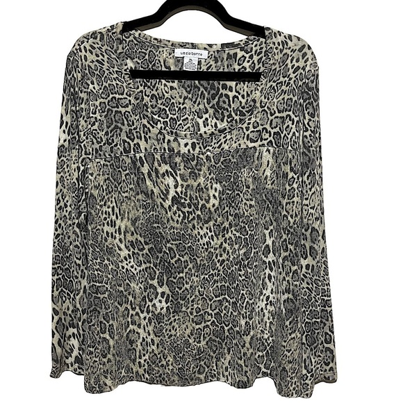 LIZ Claiborne Leopard Print Top Clear Sequin Front Scoop Neck Cool Tone Size XL - Picture 1 of 6